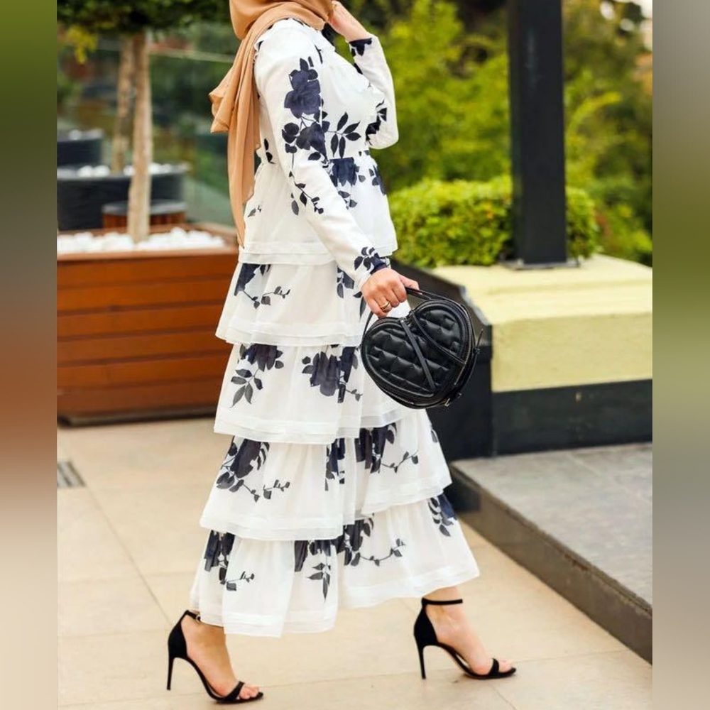 annah hariri Modest Floral Formal Maxi Dress W Ablution Friendly Sleeves NWT - Picture 3 of 13